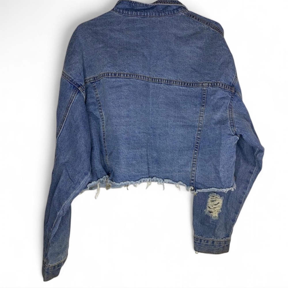 Distressed Denim Jean Jacket With Rips - Picture 2 of 3